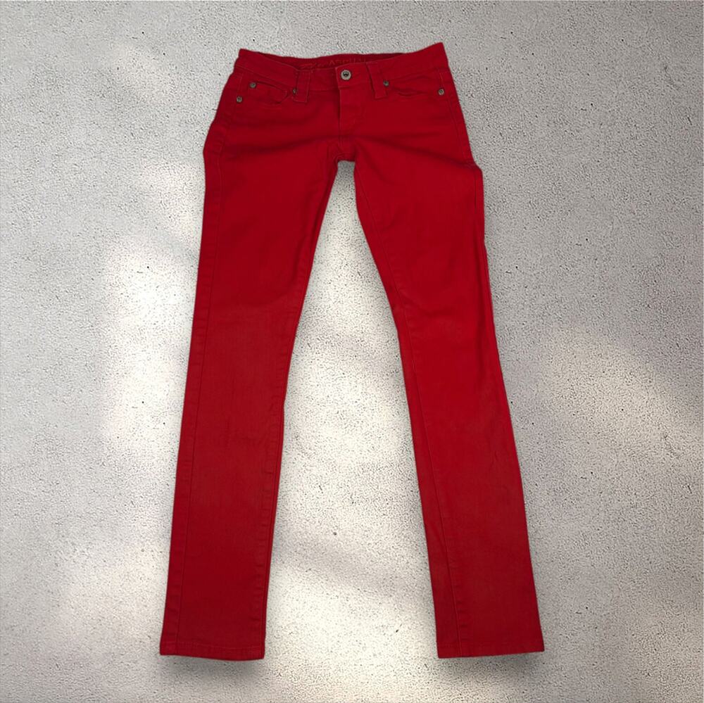 Blue Asphalt Super Low Rise Skinny Jeans Juniors' 3 (28x29) Red Bold Chic Y2K
